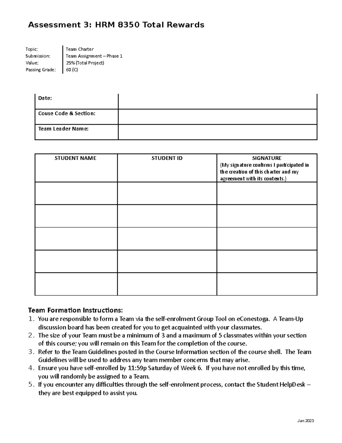 Team Learning Charter (Group Project) - Assessment 3: HRM 8350 Total ...