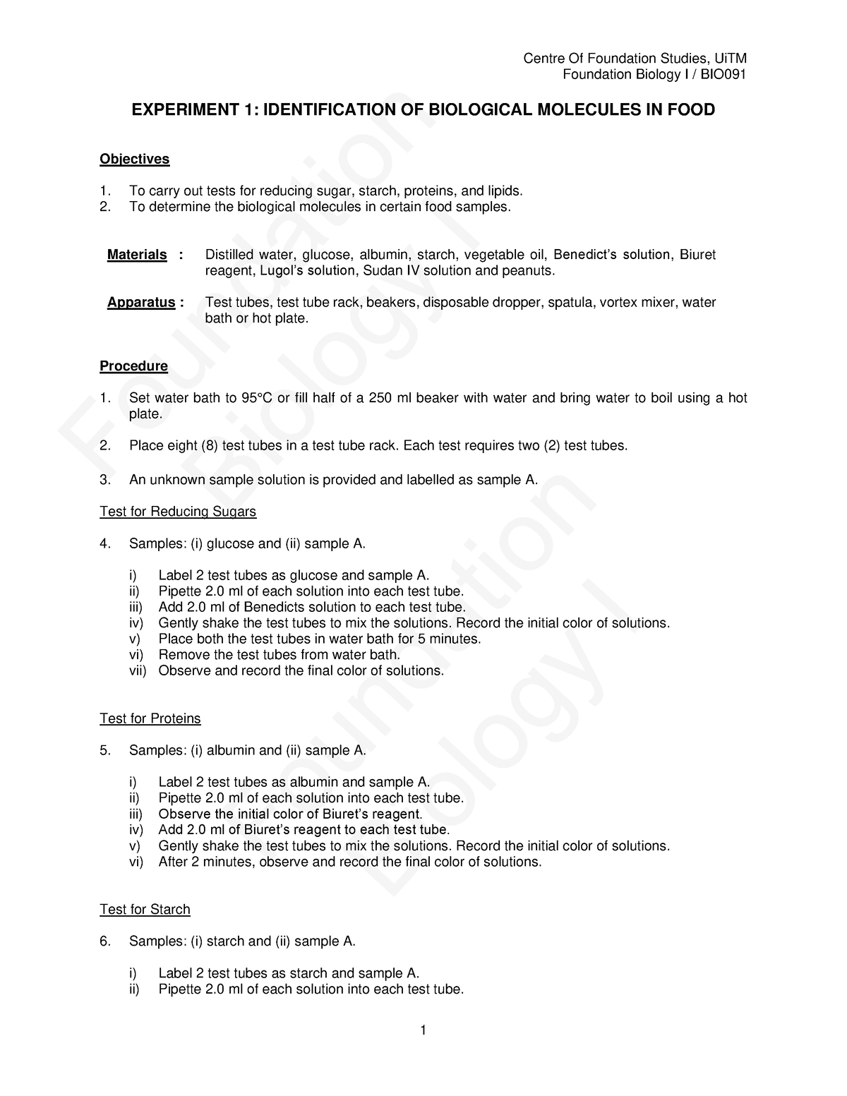 biology coursework experiment 1