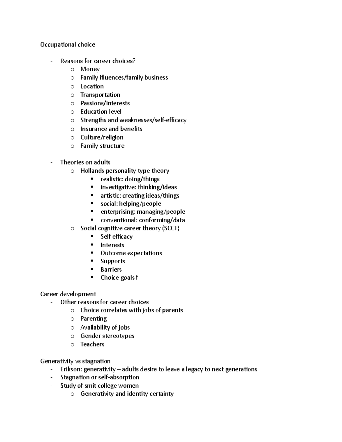 Occupational choice 414 Occupational choice Reasons for career