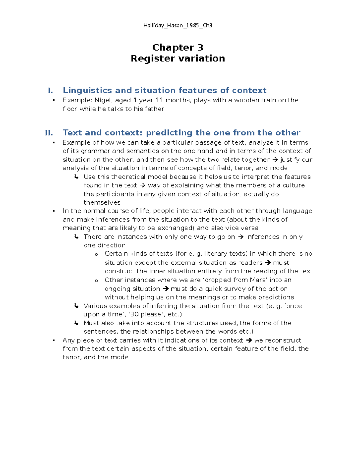 Halliday Hasan 1985 Ch 3 Notizen - Chapter 3 Register variation I ...