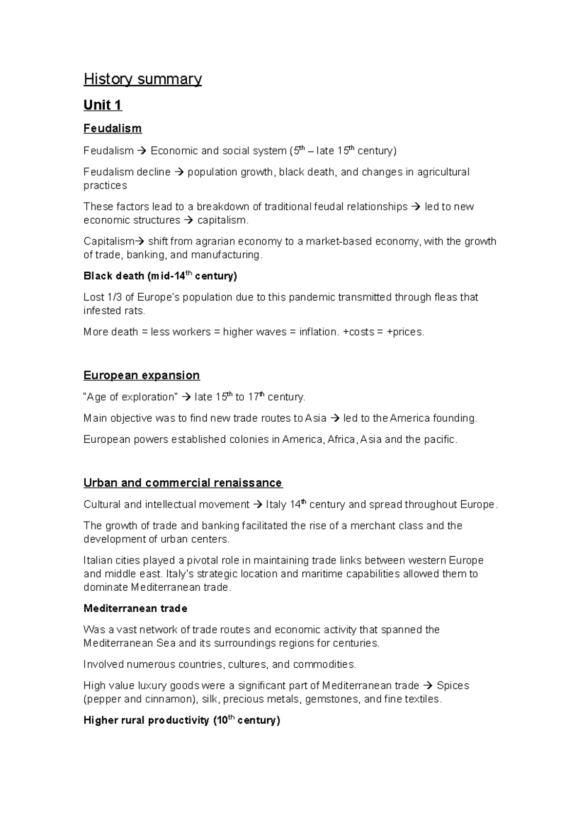 History summary - Resumen historia económica internacional en inglés ...