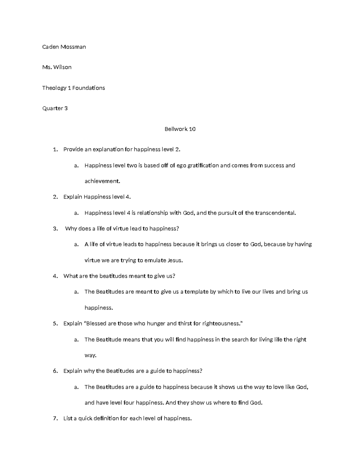 Bellwork 10 - Caden Mossman Ms. Wilson Theology 1 Foundations Quarter 3 ...