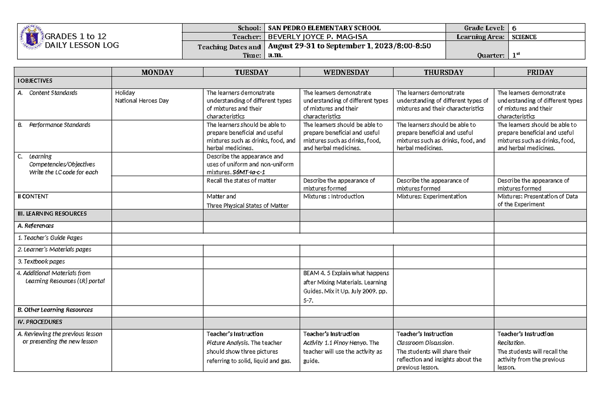 Ang pagbabago ng wika - GRADES 1 to 12 DAILY LESSON LOG School: SAN ...