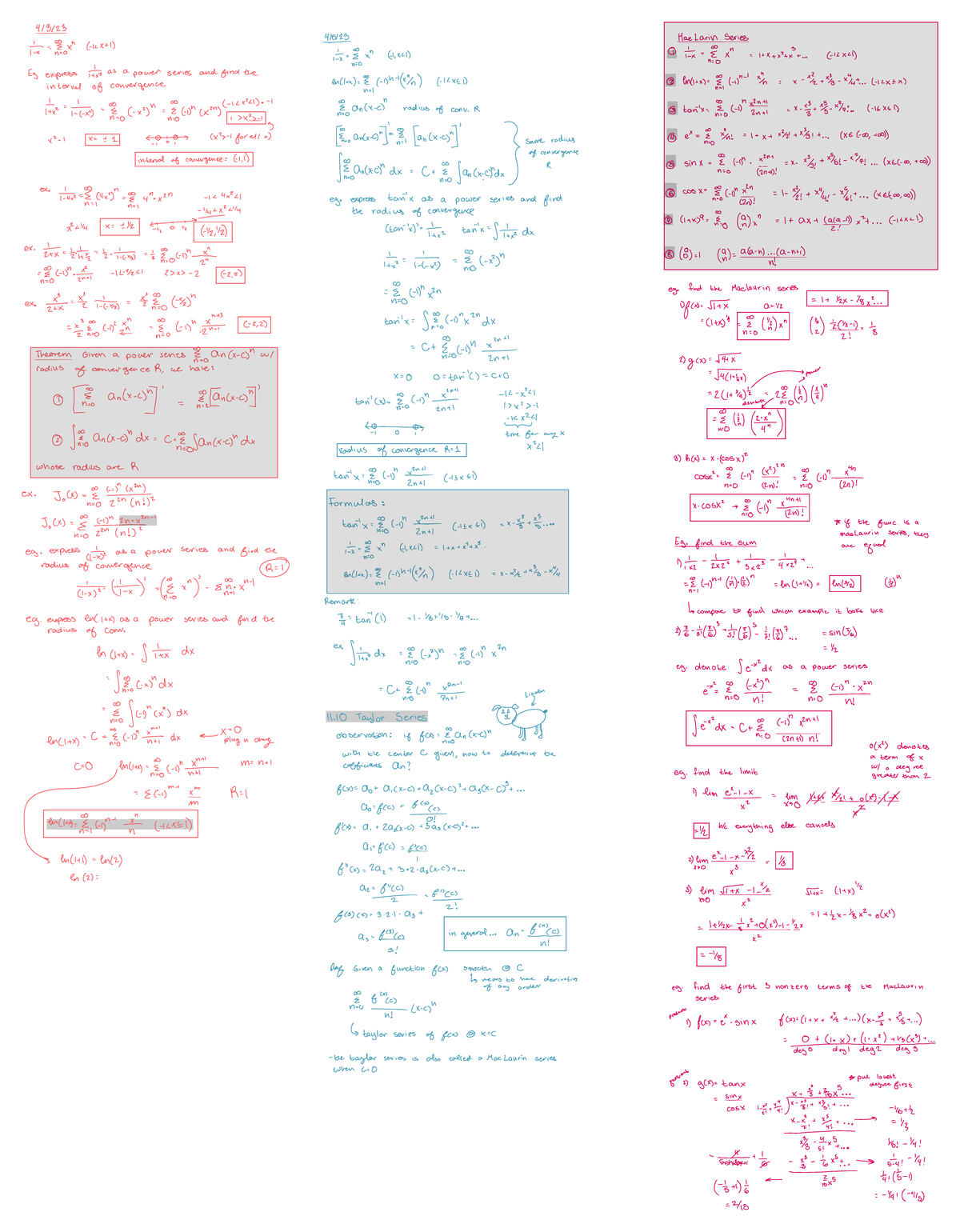 W 12 - Maclaurin Series table, examples, power series, integrals, and ...