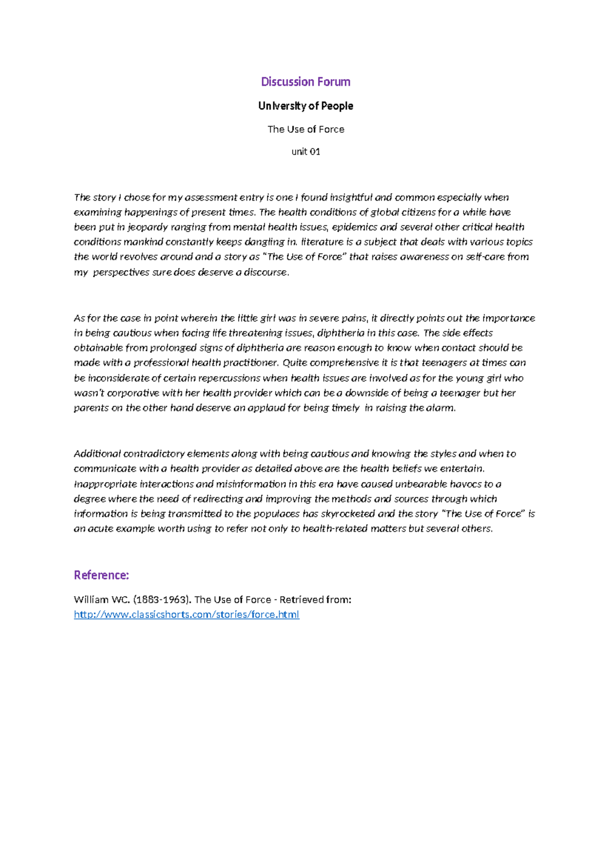 Discussion Forum - unit 01 - Discussion Forum University of People The ...