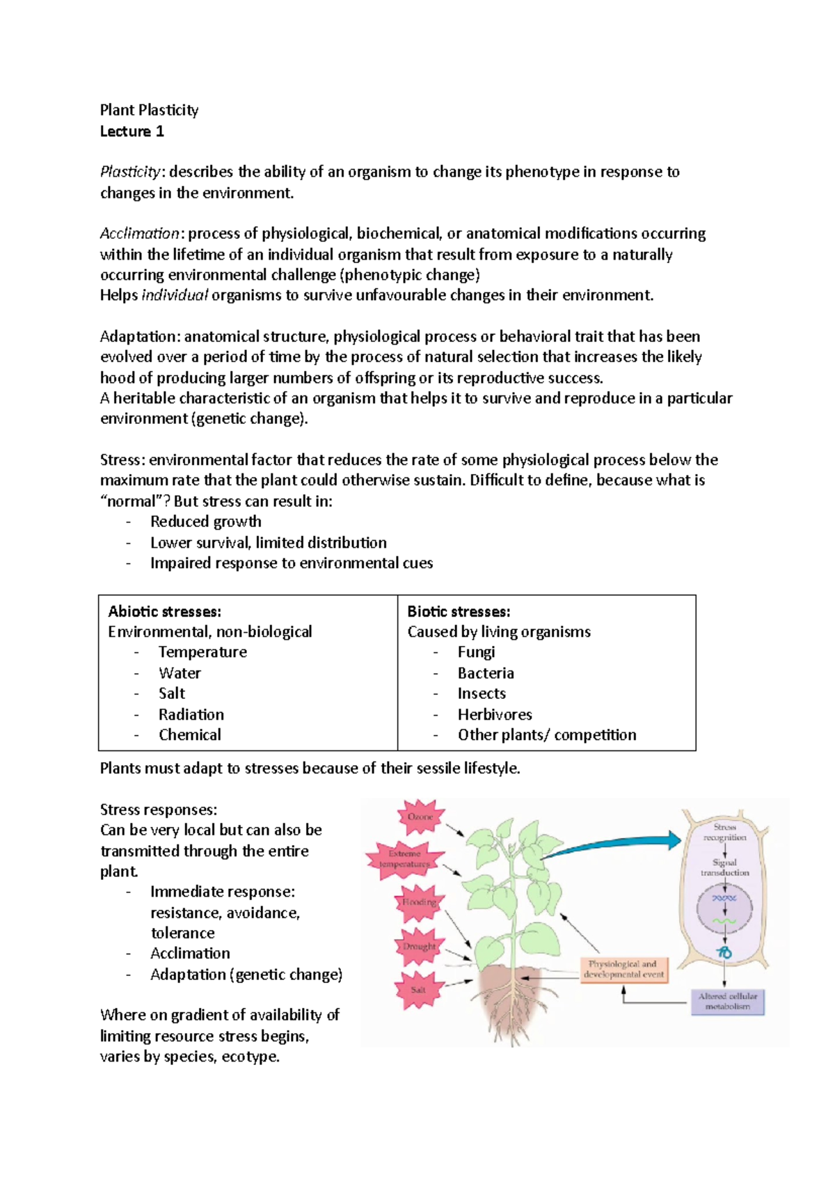 PPH 30806 Plant Plasticity - Plant Plasticity Lecture 1 Plasticity ...