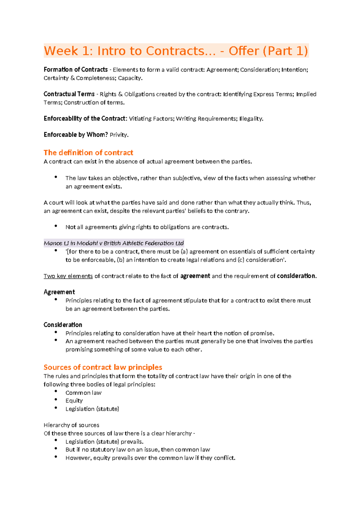 - LAWS1200 lecture notes - Week 1: Intro to Contracts... - Offer (Part ...