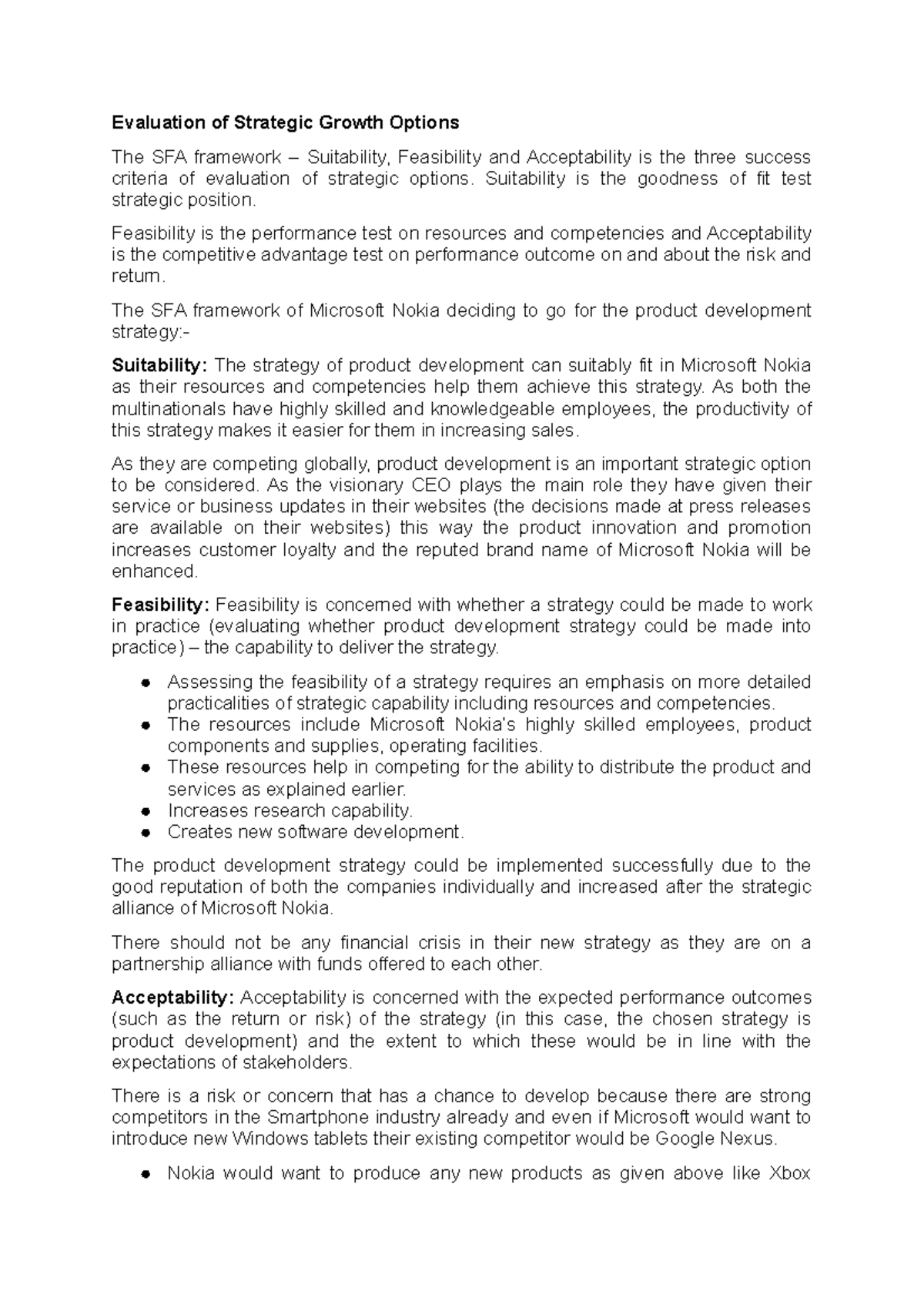 Managing Strategy-2 - Evaluation of Strategic Growth Options The SFA ...