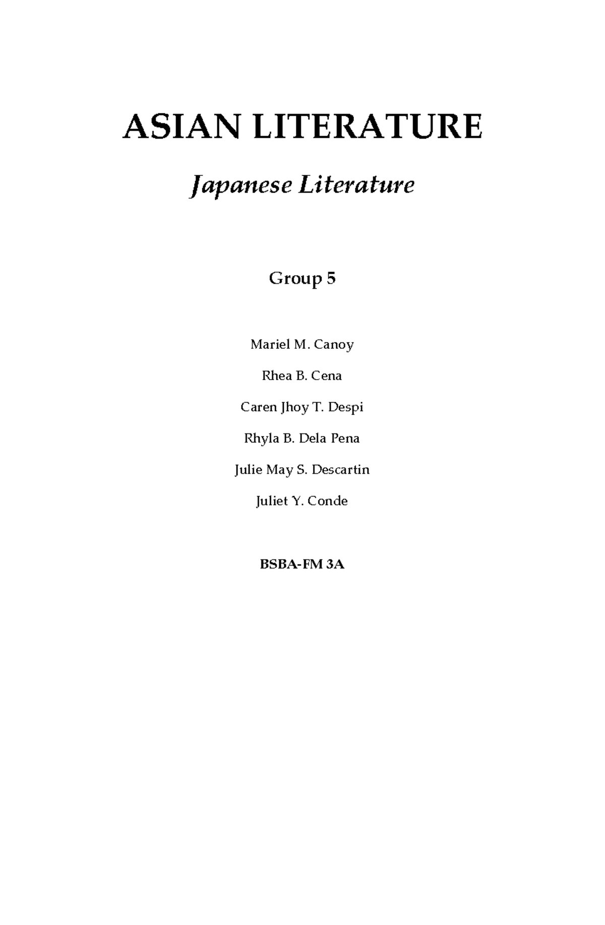 Japanese Literature Handout Group 5 1 - ASIAN LITERATURE Japanese