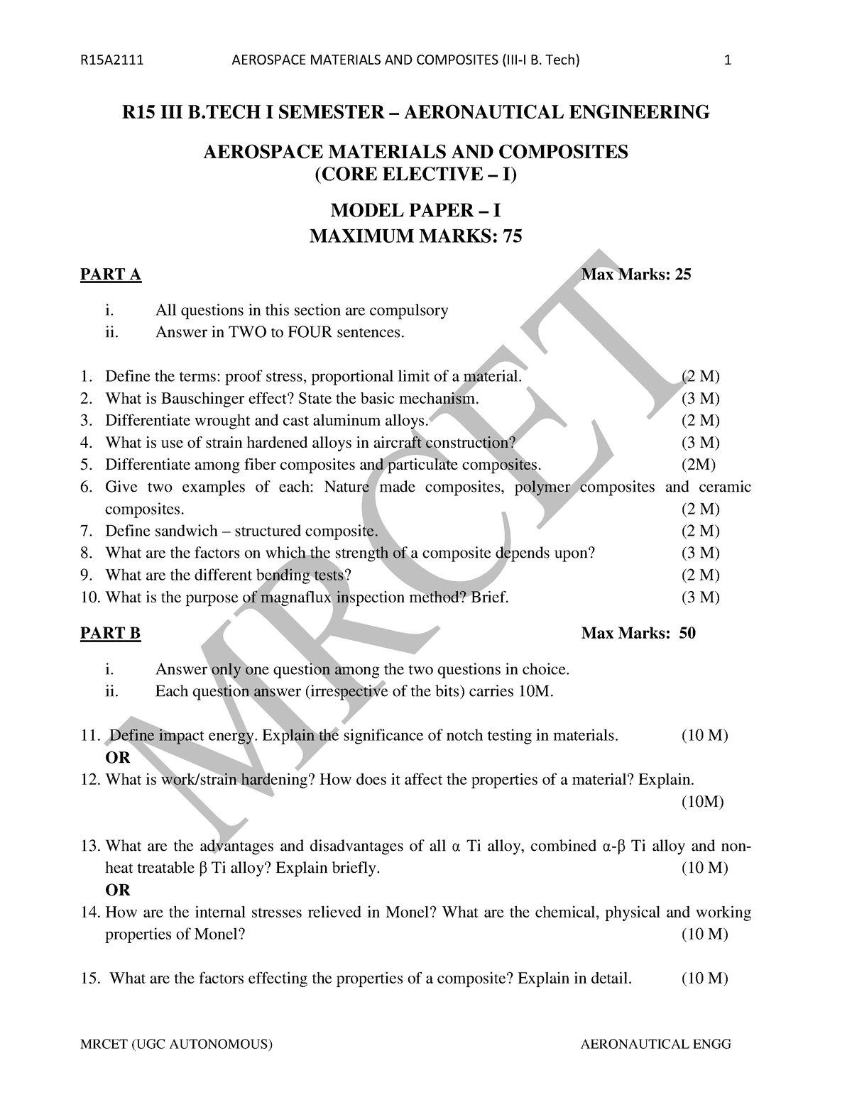 ANE III-I Model Papers - R15A2111 AEROSPACE MATERIALS AND COMPOSITES ...