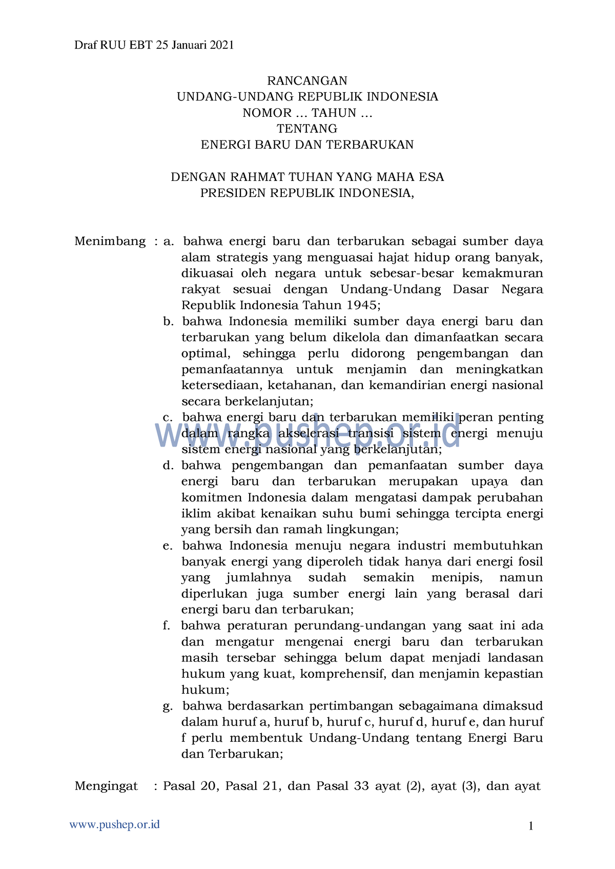 DRAF RUU EBT 25 Januari 2021 - RANCANGAN UNDANG-UNDANG REPUBLIK ...