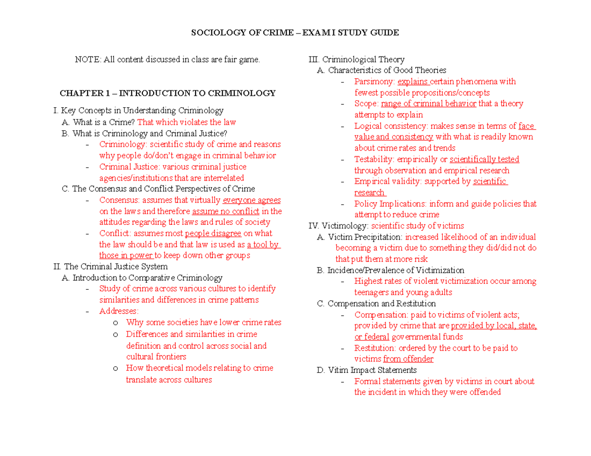 Exam I Study Guide - Lecture notes exam 1 - NOTE: All content discussed ...