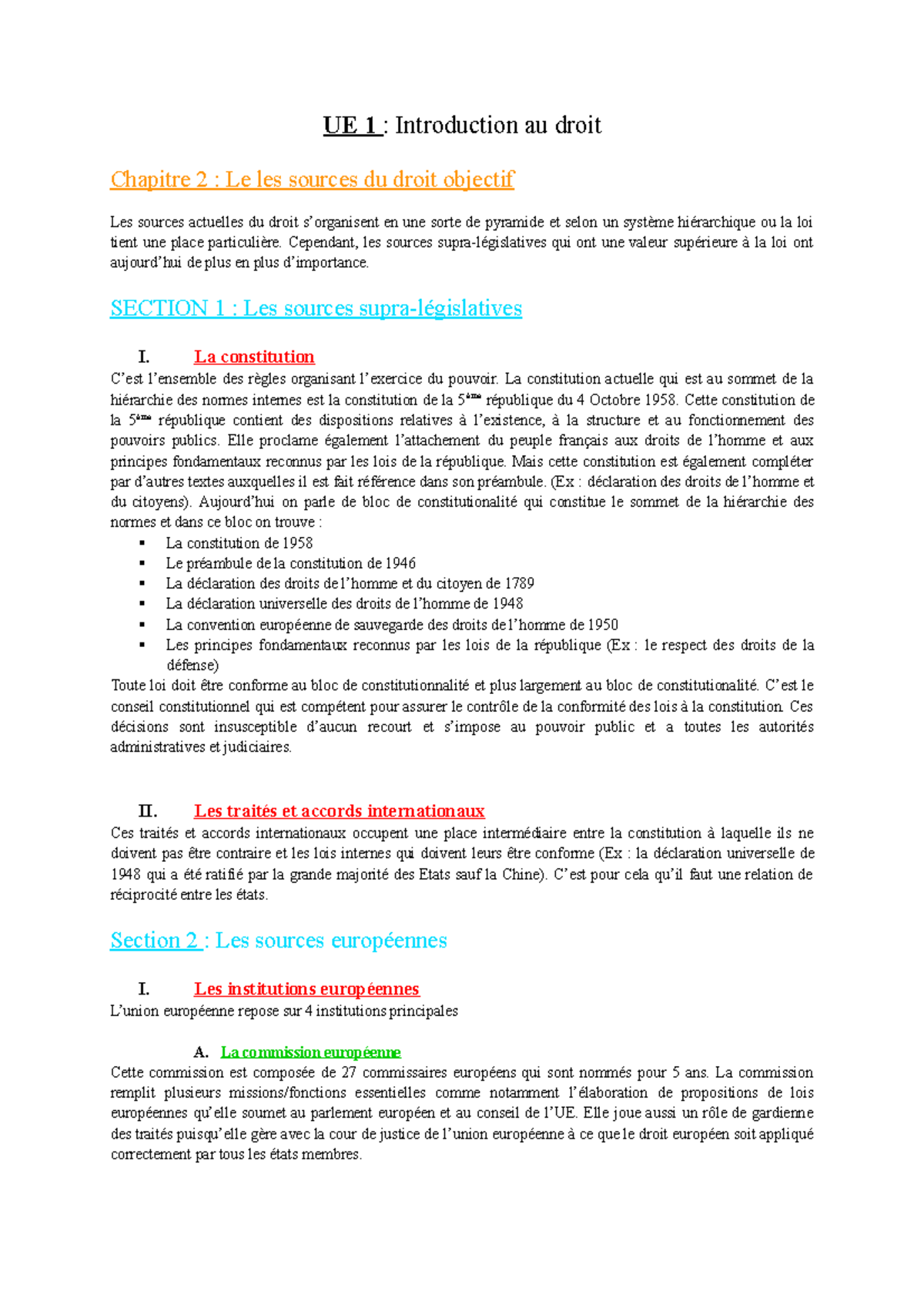 Partie 1 & Chapitre 2 Les sources du droit - UE 1 : Introduction au ...