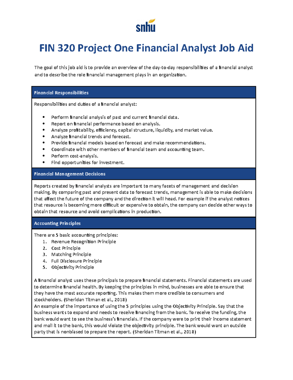 FIN 320 Project One Financial Analyst Job Aid - Financial ...