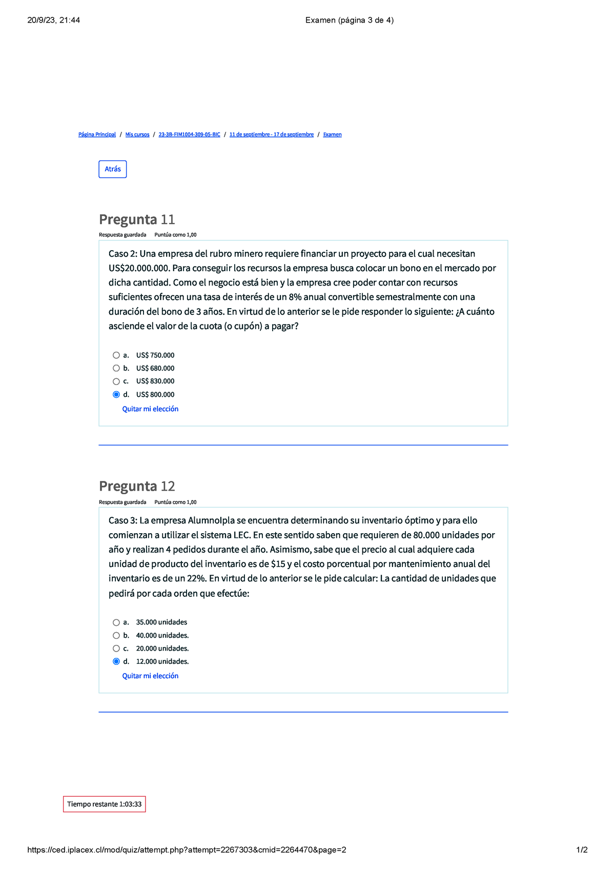 Examen (página 3 De 4) - Iplacex/mod/quiz/attempt.php?attempt=2267303 ...