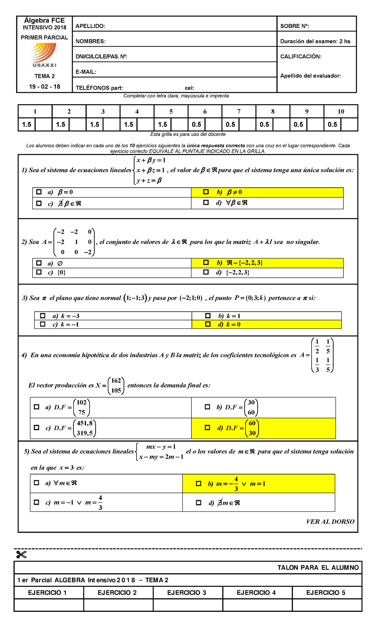Algebra Intensivo Respuestas UBA XXI TEMA 2 -  TALON PARA EL 