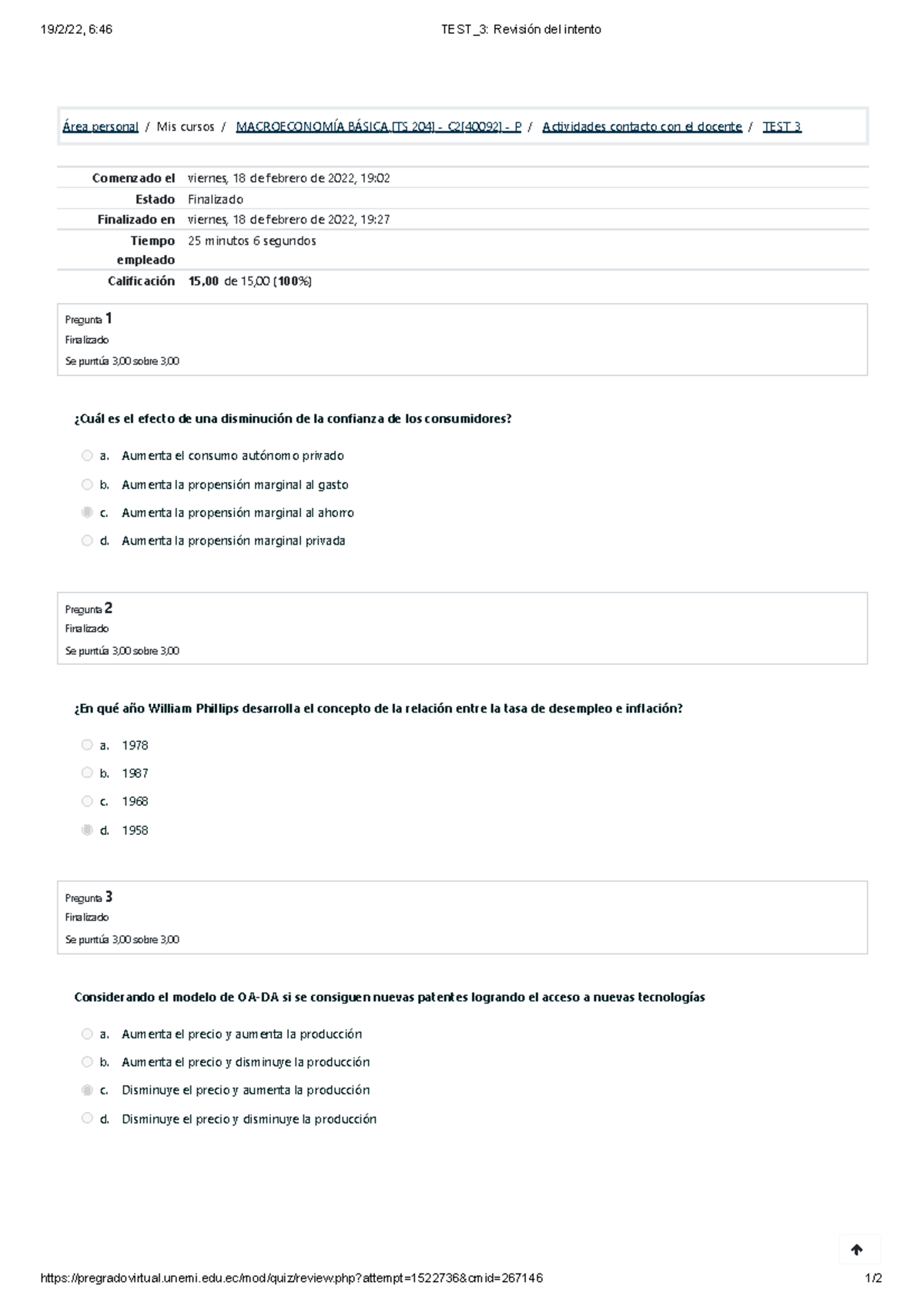 TEST 3 Revisión Del Intento - 19/2/22, 6:46 TEST_3: Revisión Del ...