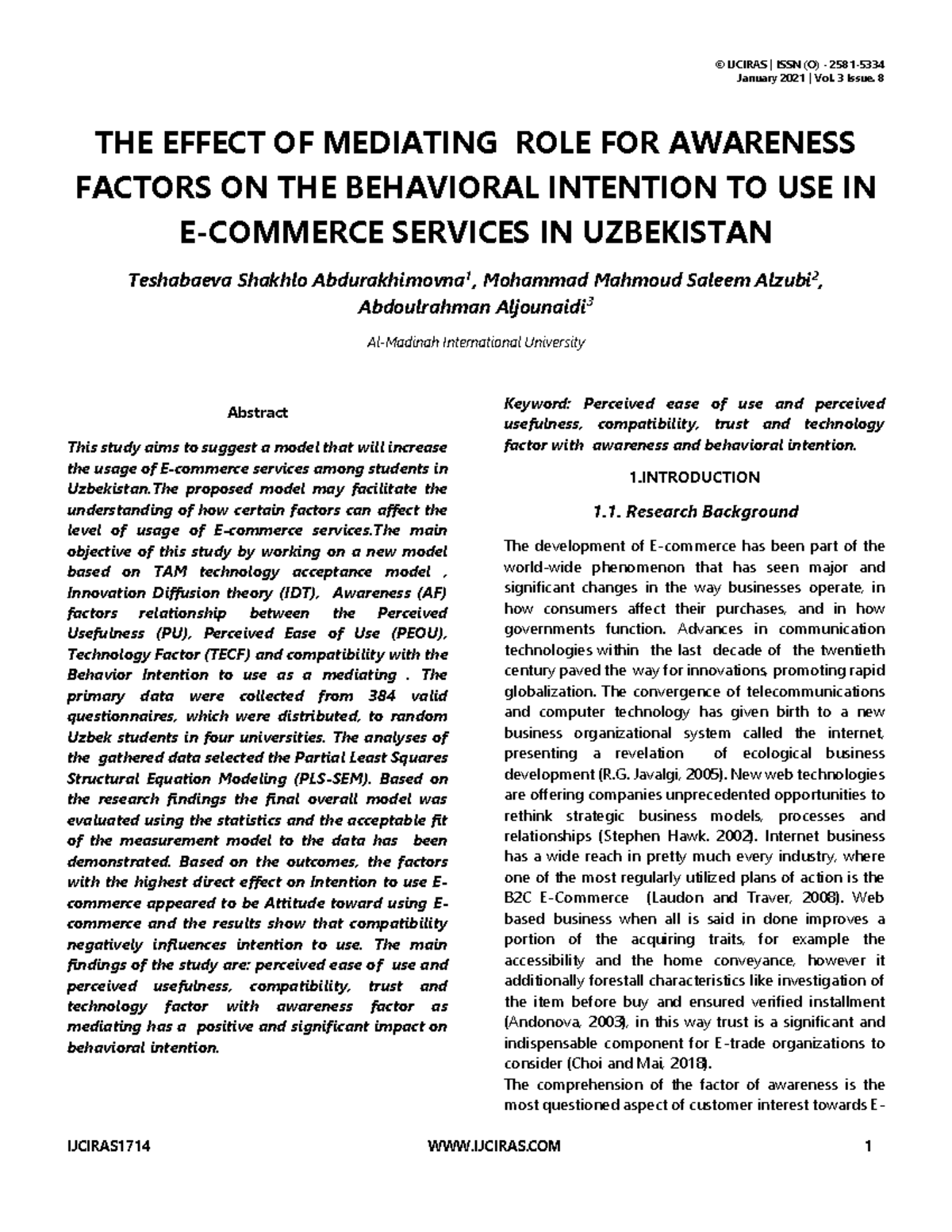 THE Effect OF Mediating ROLE FOR Awareness Factors ON THE Behavioral ...