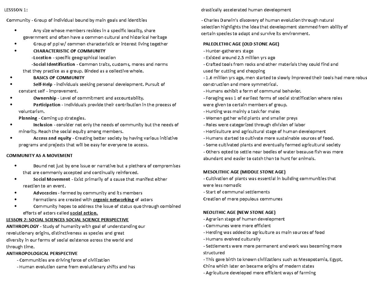 Community Engagement Notes ( Humss 1208) - LESSSON 1: Community - Group ...