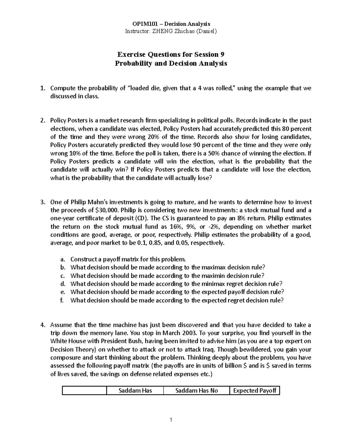 Exercise_S9.docx - OPIM101 – Decision Analysis Instructor: ZHENG ...