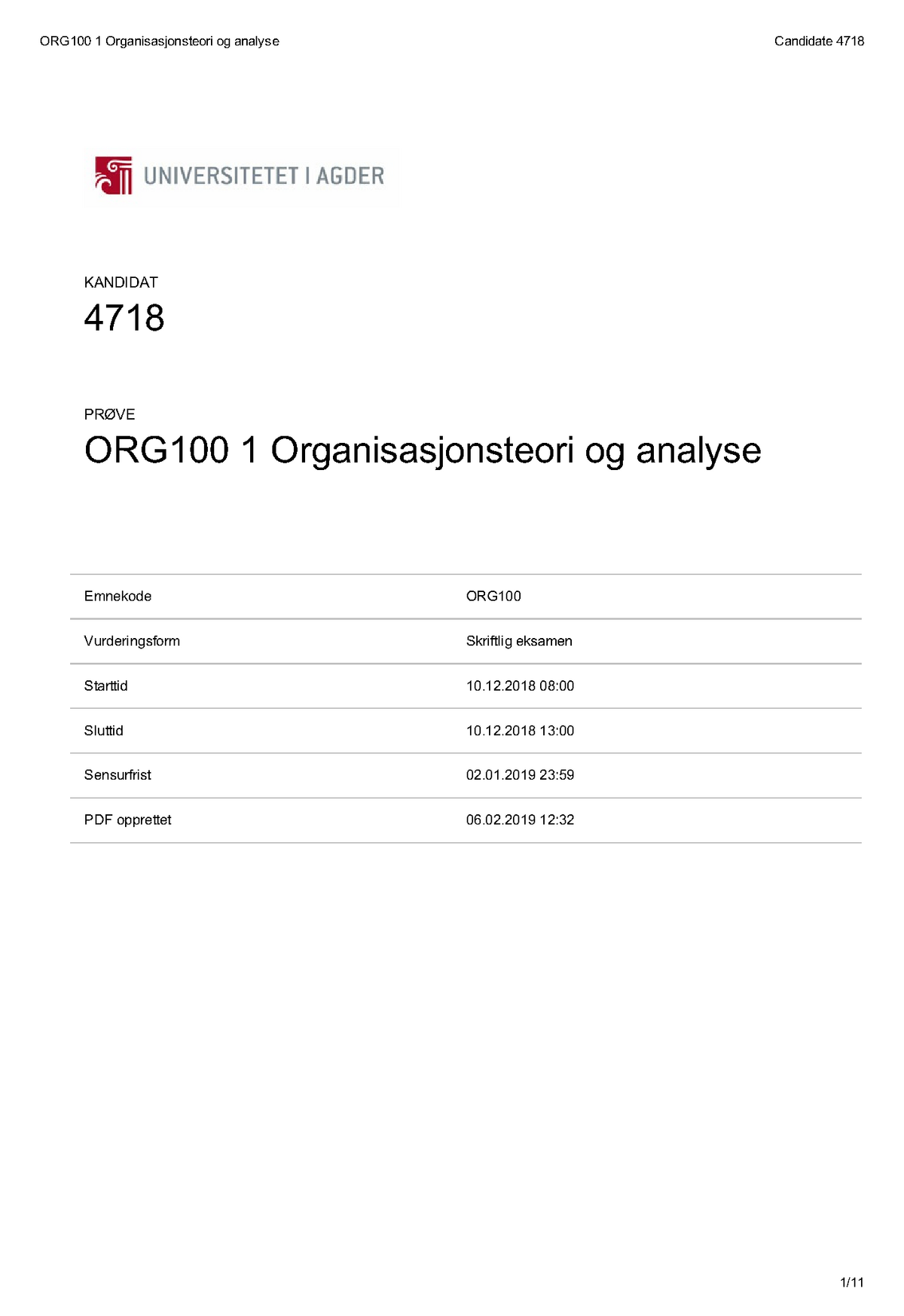 Eksamen ORG-100 Organisasjonsteori Og Analyse - Emnekode ORG ...