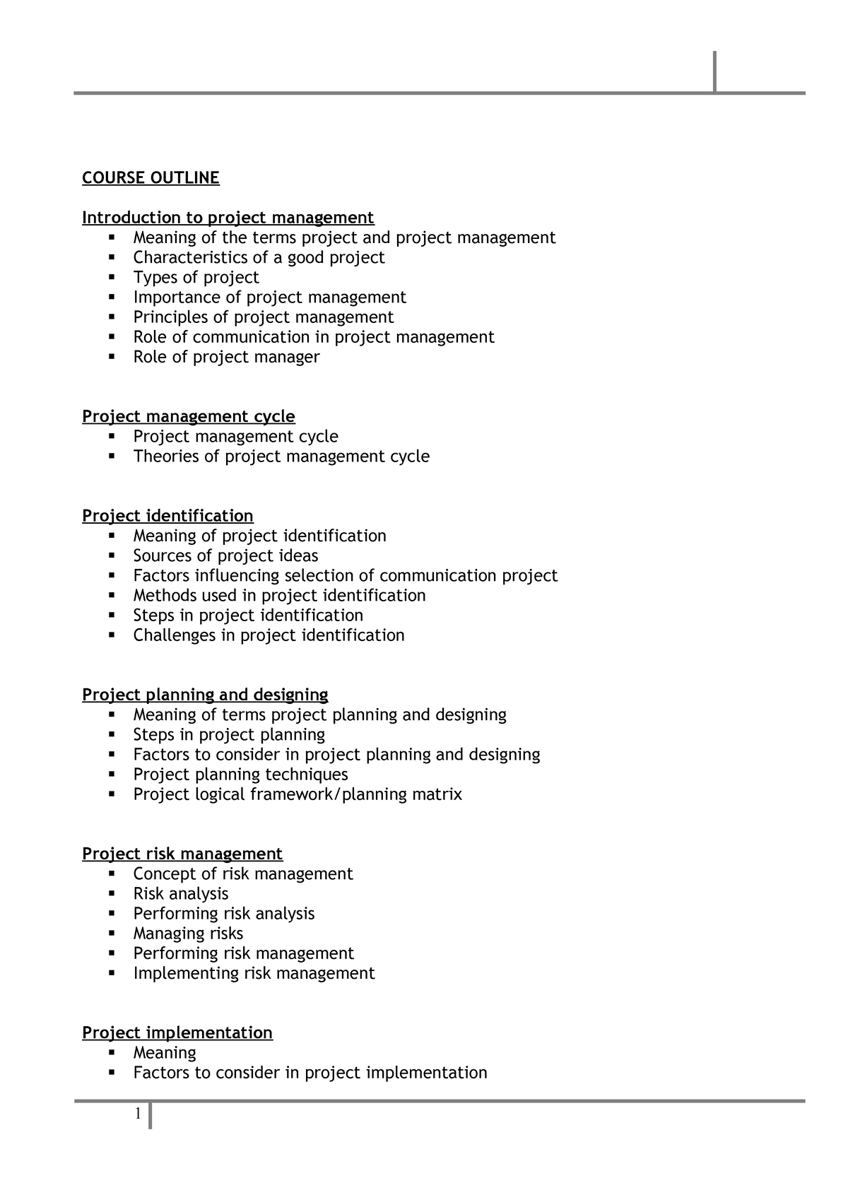 project management notes pdf