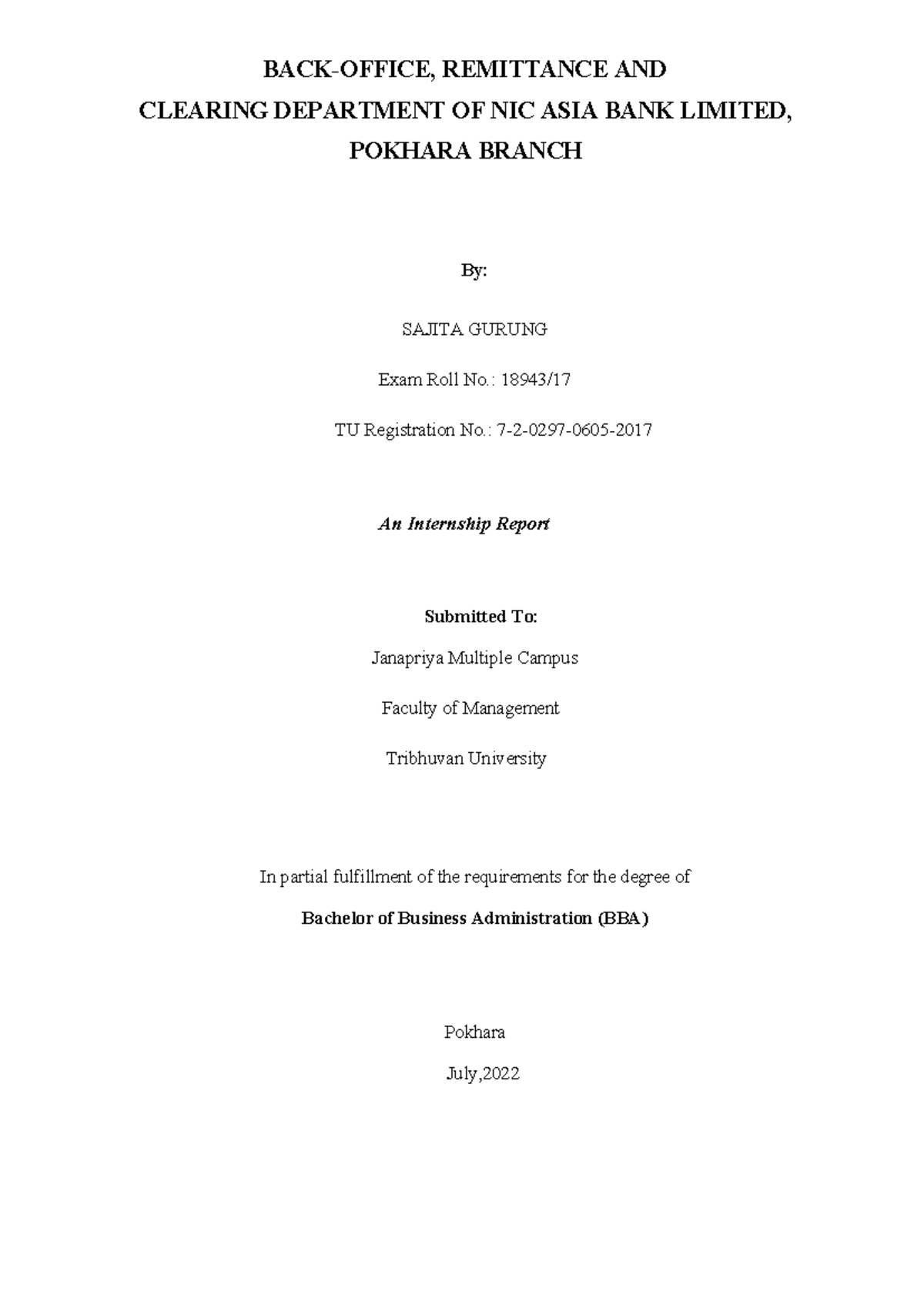 Backoffice, Remittance and Clearing Department of NIC Asia Bank Limited