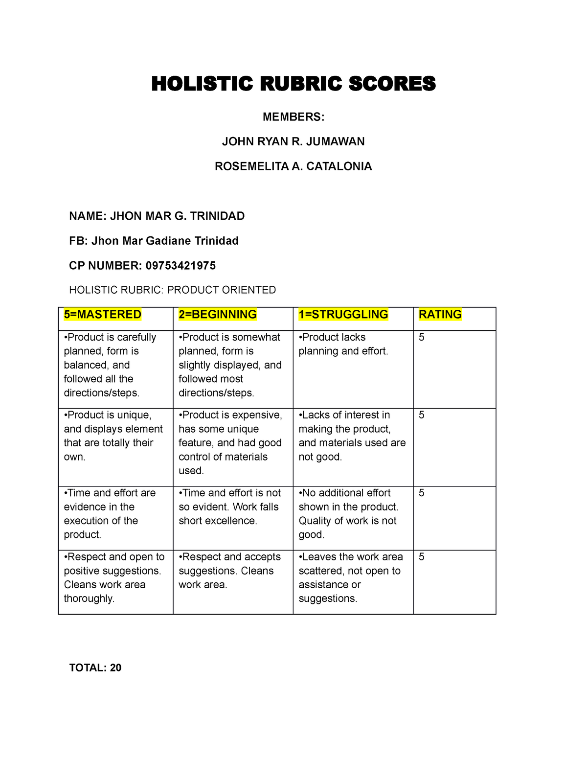 holistic rubric for the essay brainly