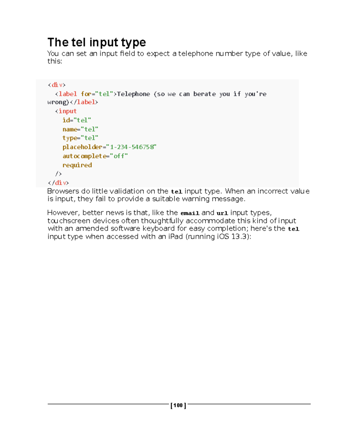 The tel input type when an incorrect value is input they