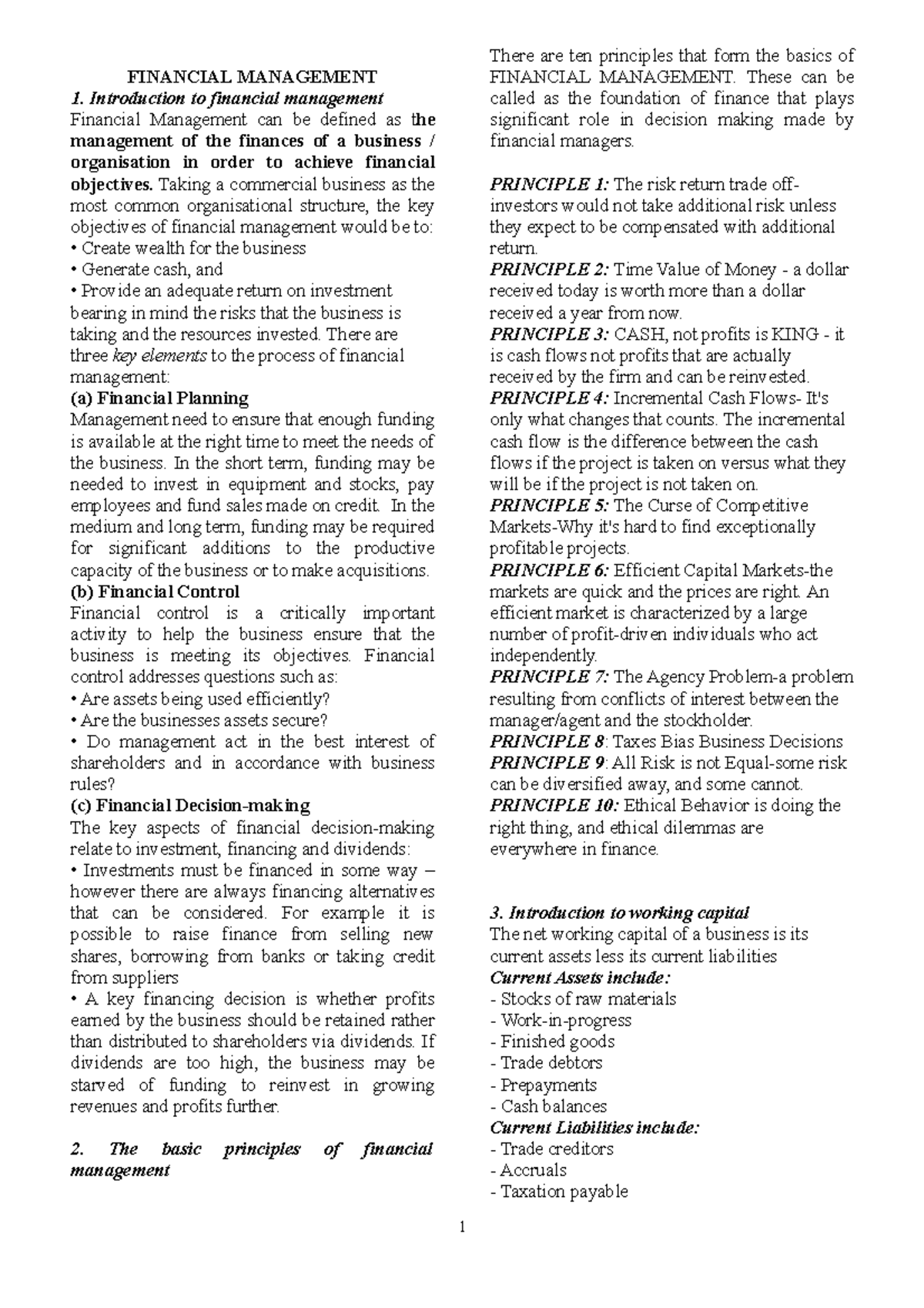 Financial Management Lecture NOTE FINANCIAL MANAGEMENT Introduction 