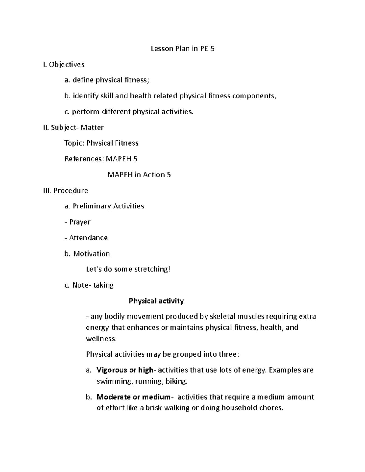 Lesson plan in pe 5 aeeeeeeeeeeeeee lesson plan in pe 5 i