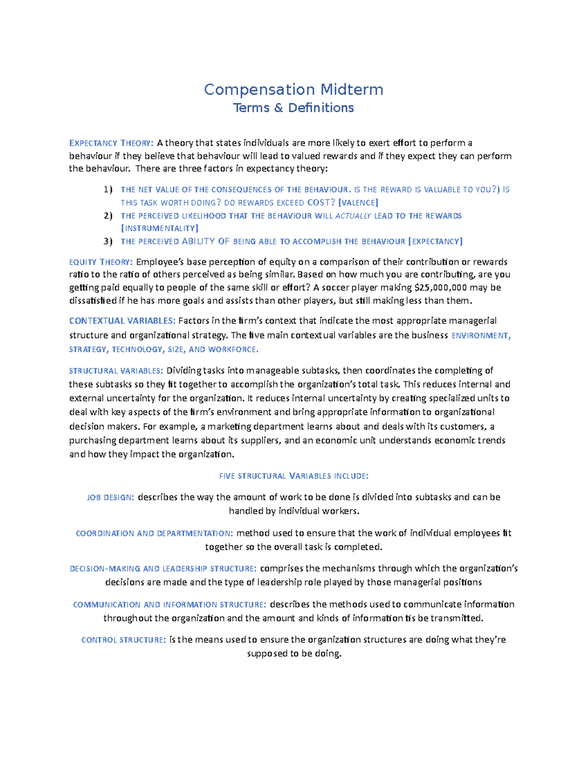 Compensation Midterm Notes - Compensation Midterm Terms & Definitions ...