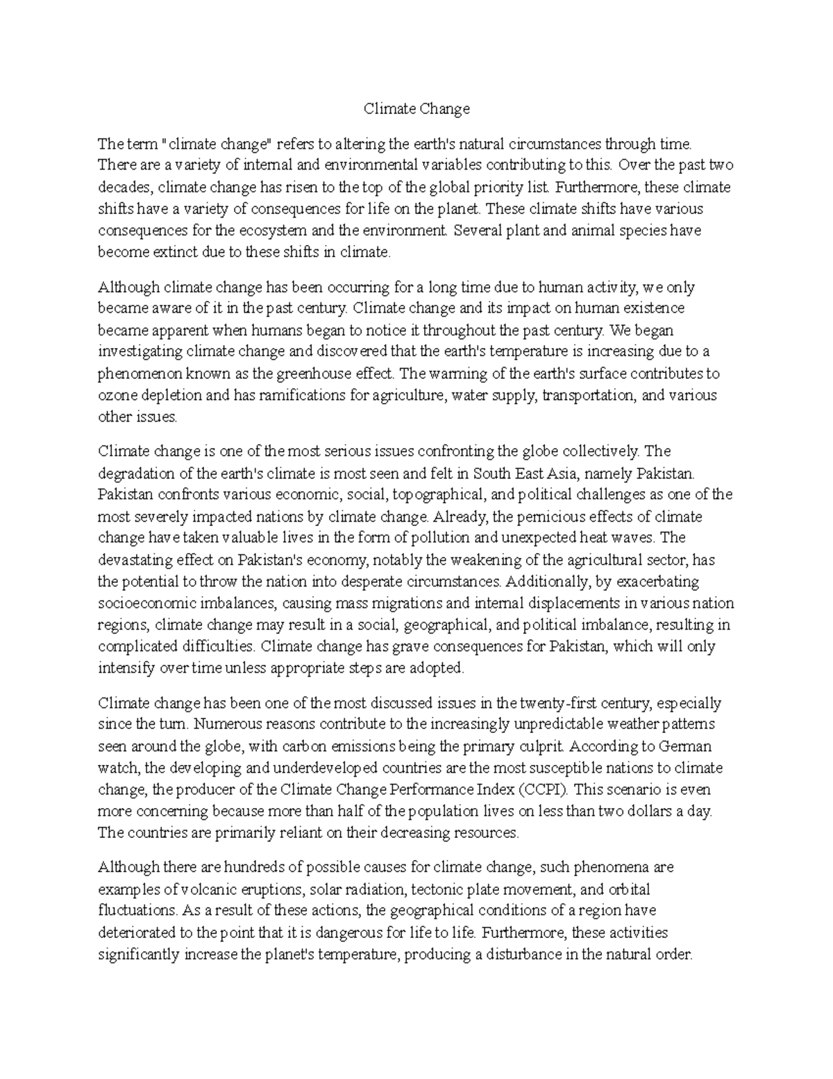 Climate Change - note - Climate Change The term 