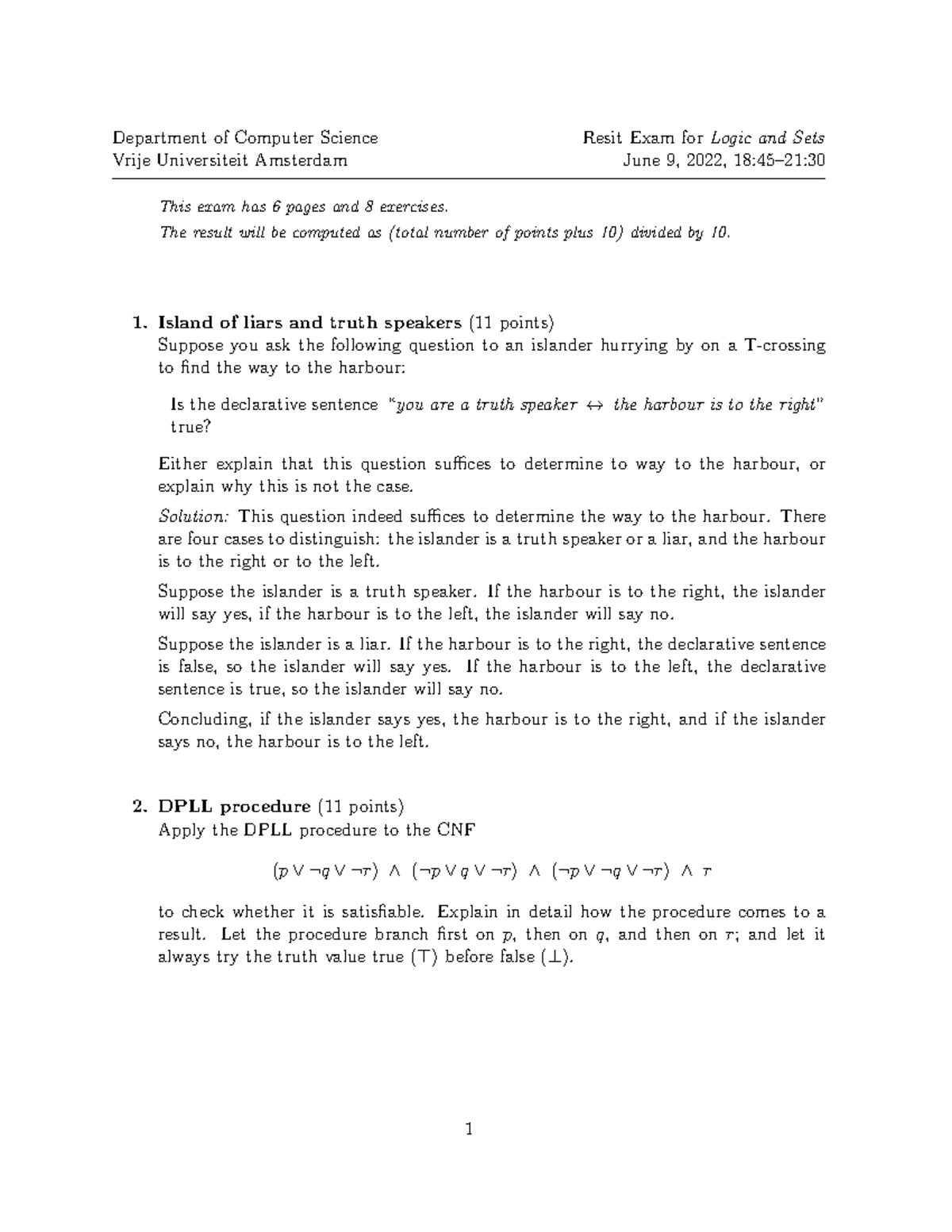 Resit exam solutions 220609 department of computer science resit exam
