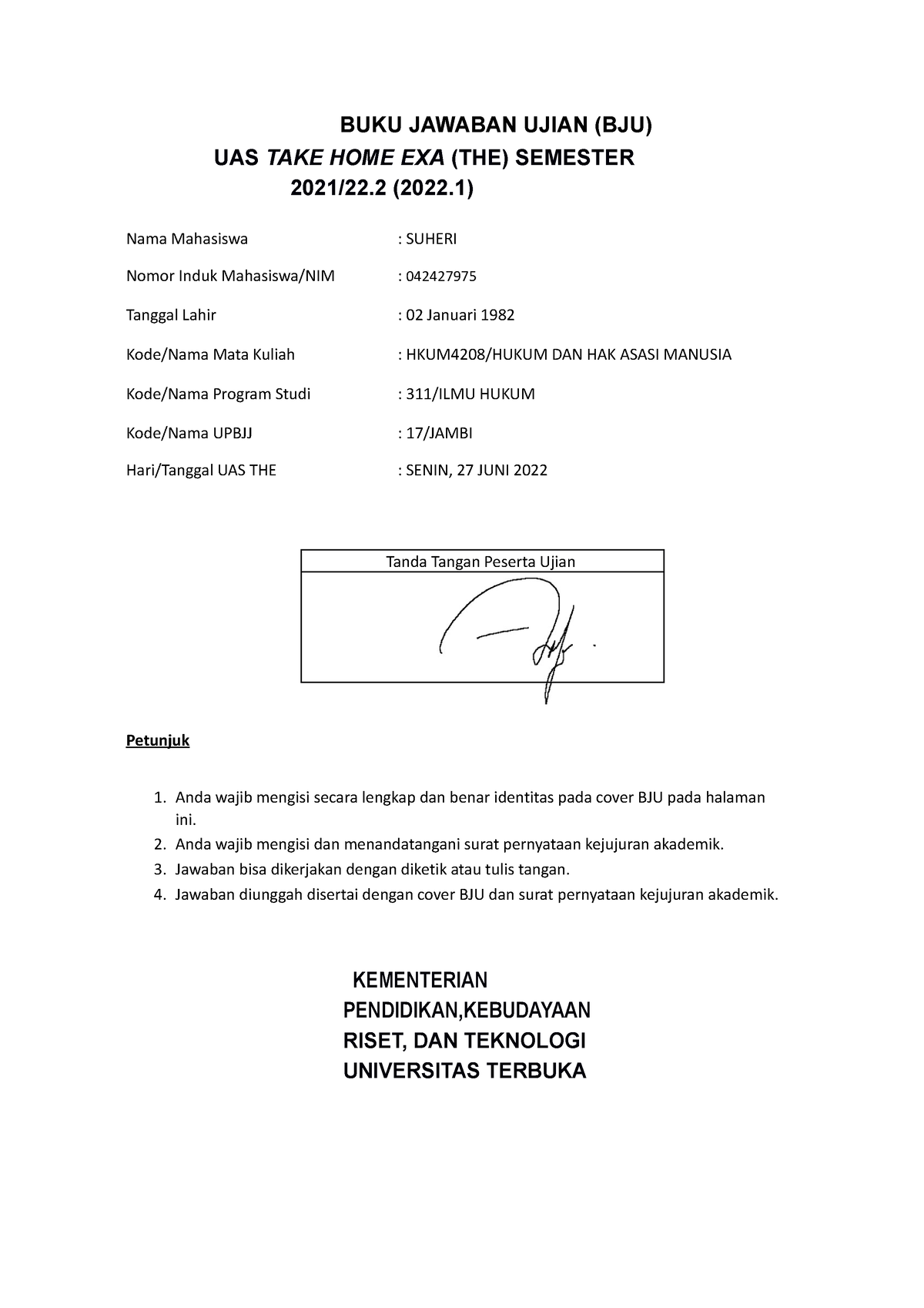 BJU HKUM4208 Hukum DAN HAK Asasi Manusia - BUKU JAWABAN UJIAN (BJU) UAS ...