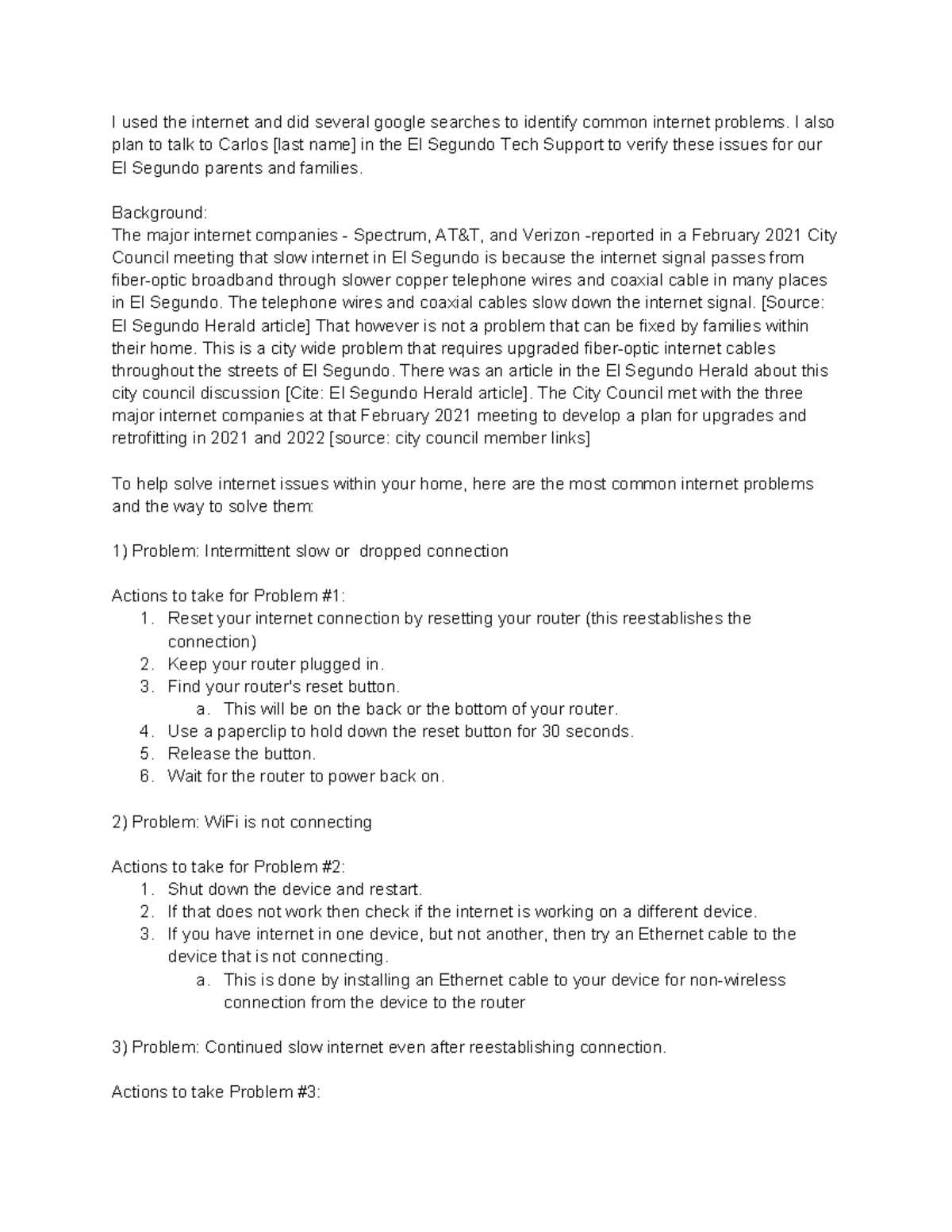 A Community Project Internet Problem Solving Draft I Used The