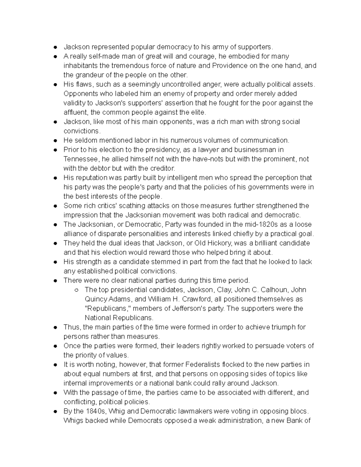 The Jacksonians - Lecture notes from class - Jackson represented ...