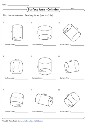 surface area of a cylinder worksheet
