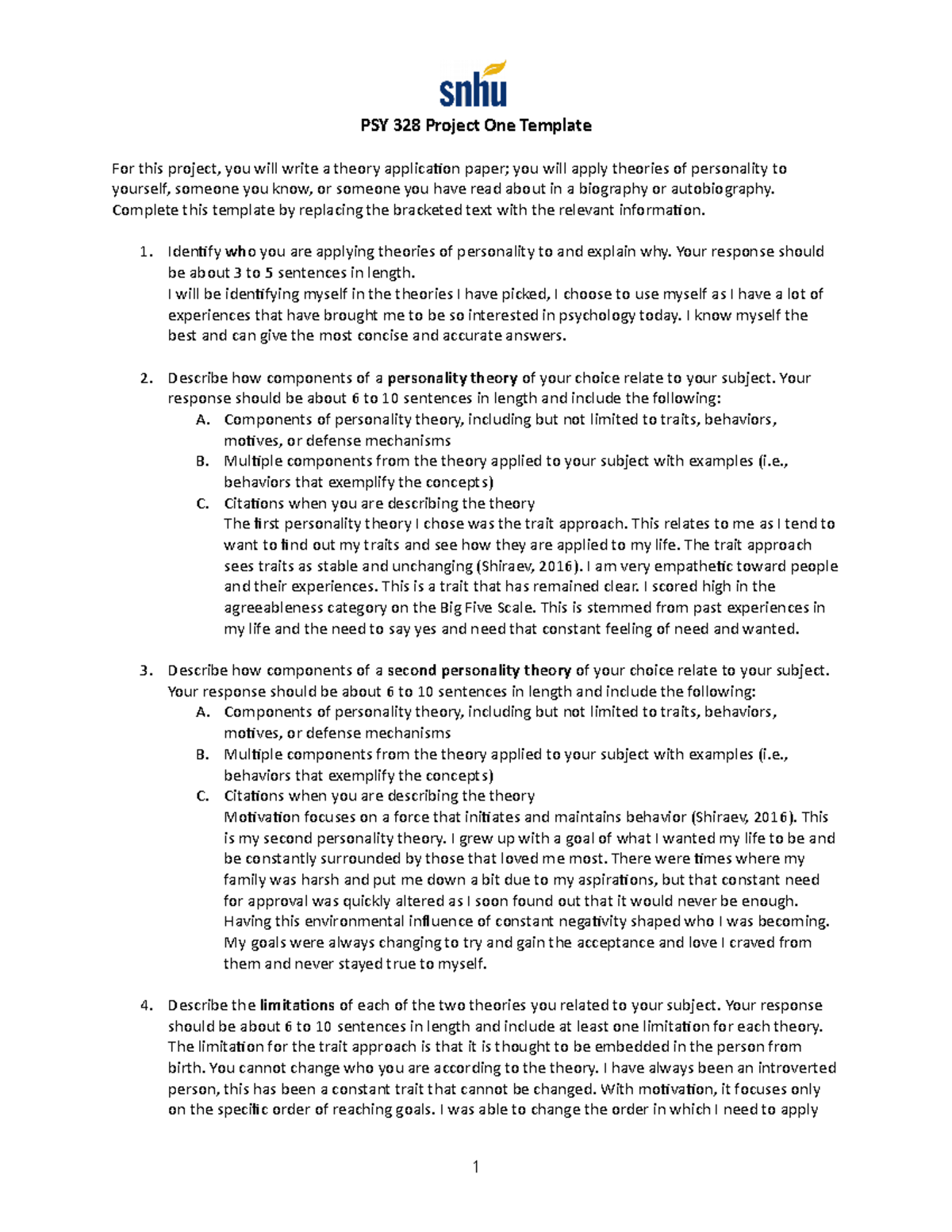 PSY 328 Project One Template - PSY 328 Project One Template For this ...