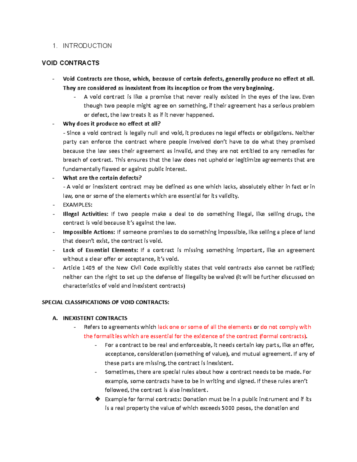 Chapter 9 - Contracts - 1. INTRODUCTION VOID CONTRACTS Void Contracts ...