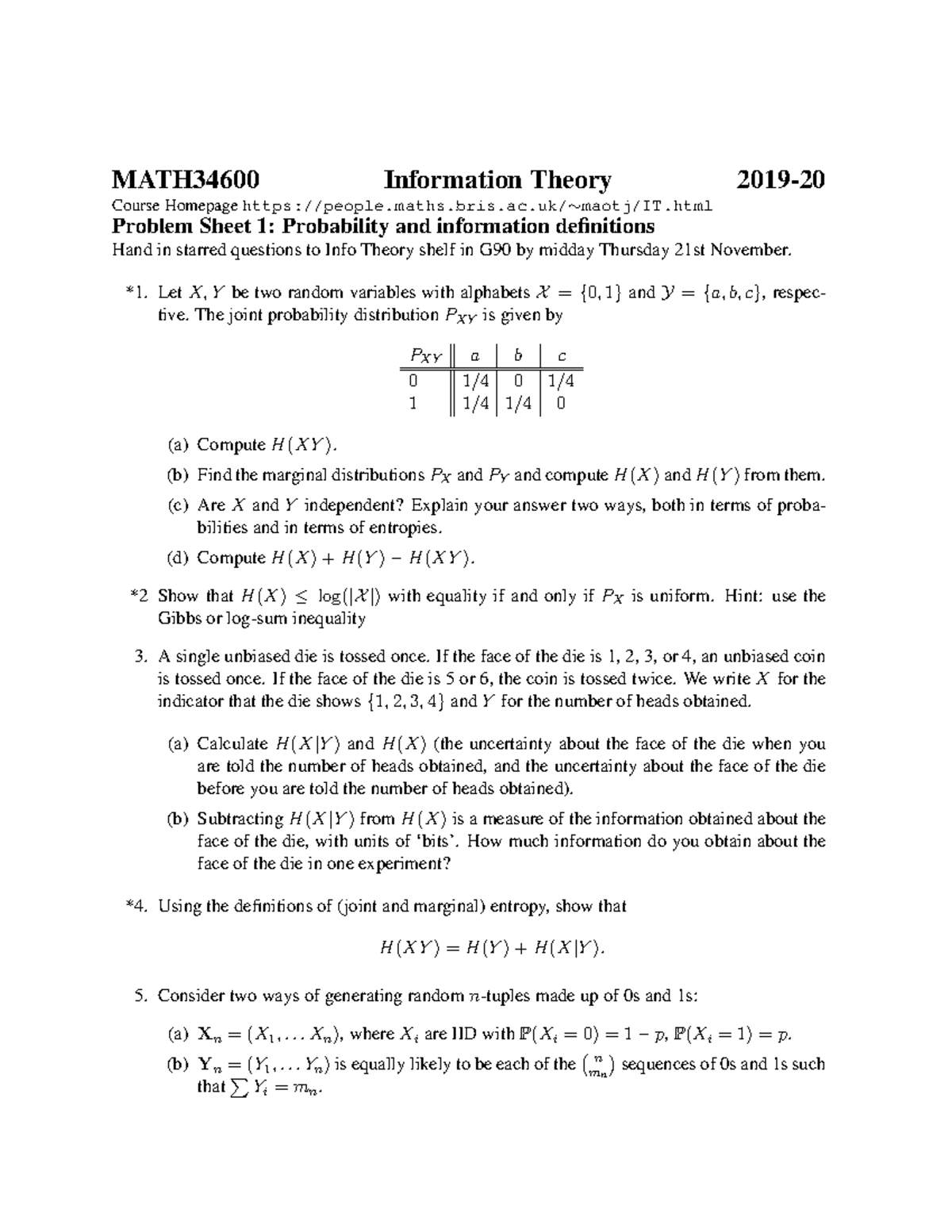 Information Theory Problem Sheets Studocu