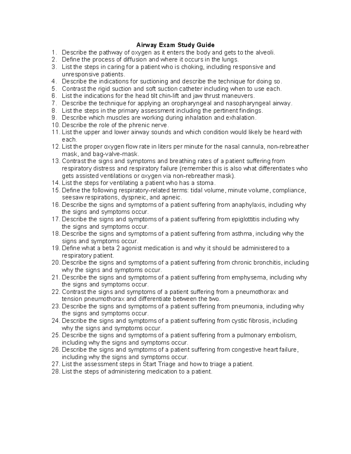 Airway Exam Study Guide - Airway Exam Study Guide Describe the pathway ...