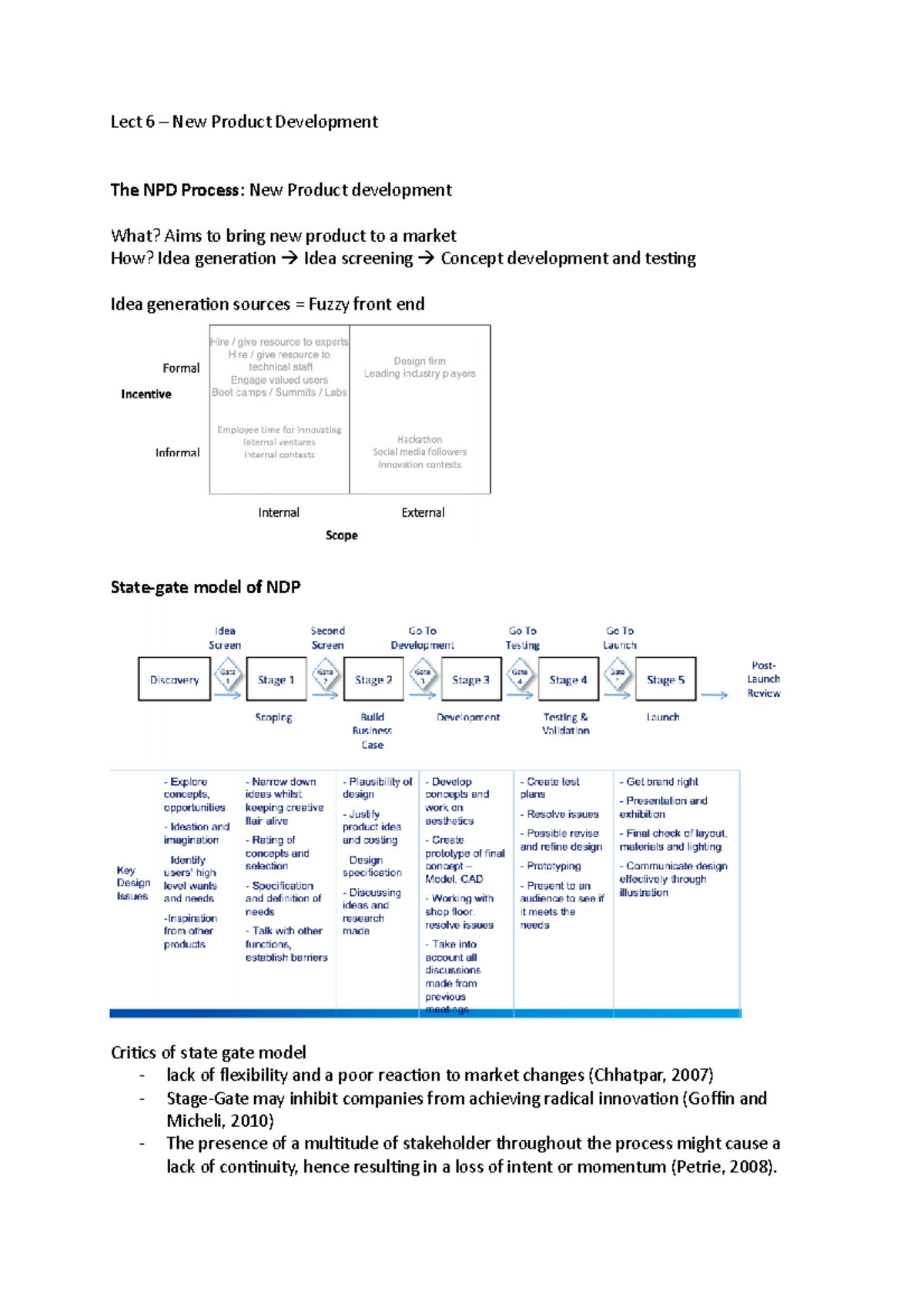 Lect 6 - NPD - Lecture notes 6 - Lect 6 – New Product Development The ...