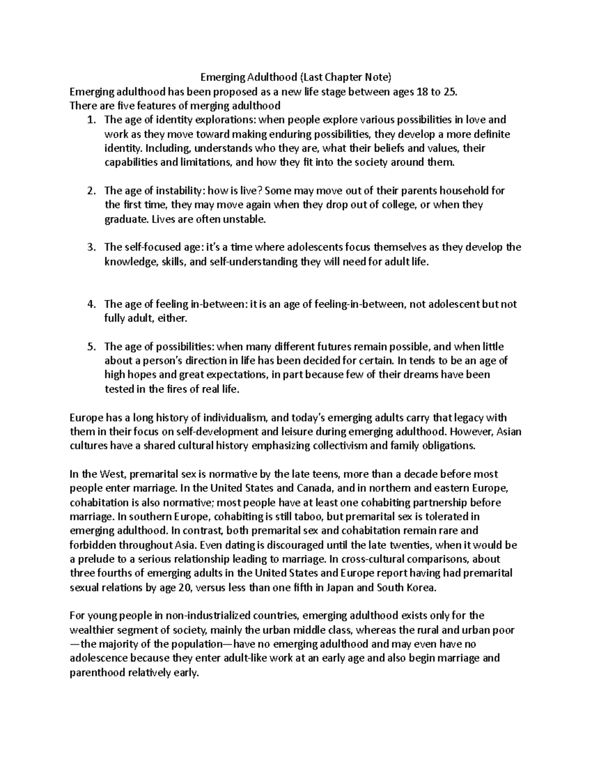 Emerging Adulthood Note - Emerging Adulthood (Last Chapter Note ...