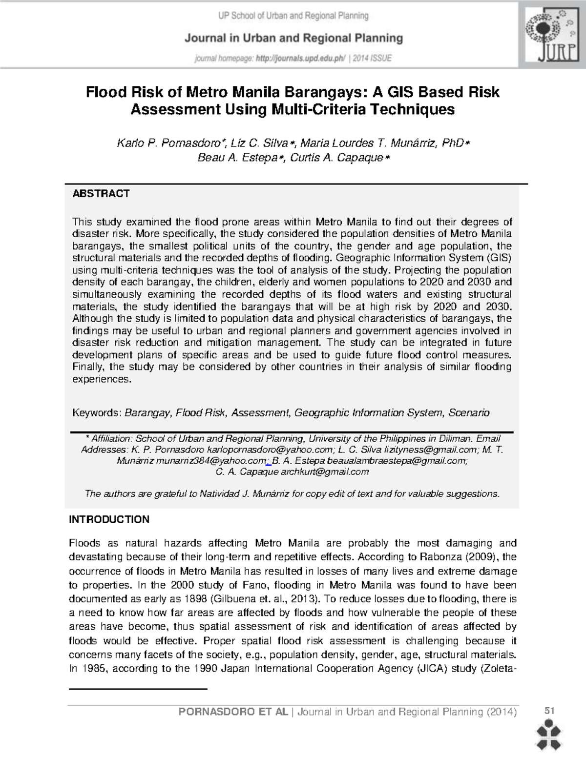 Flood Risk Of Metro Manila Barangays A Gis Based Risk Assessment Using