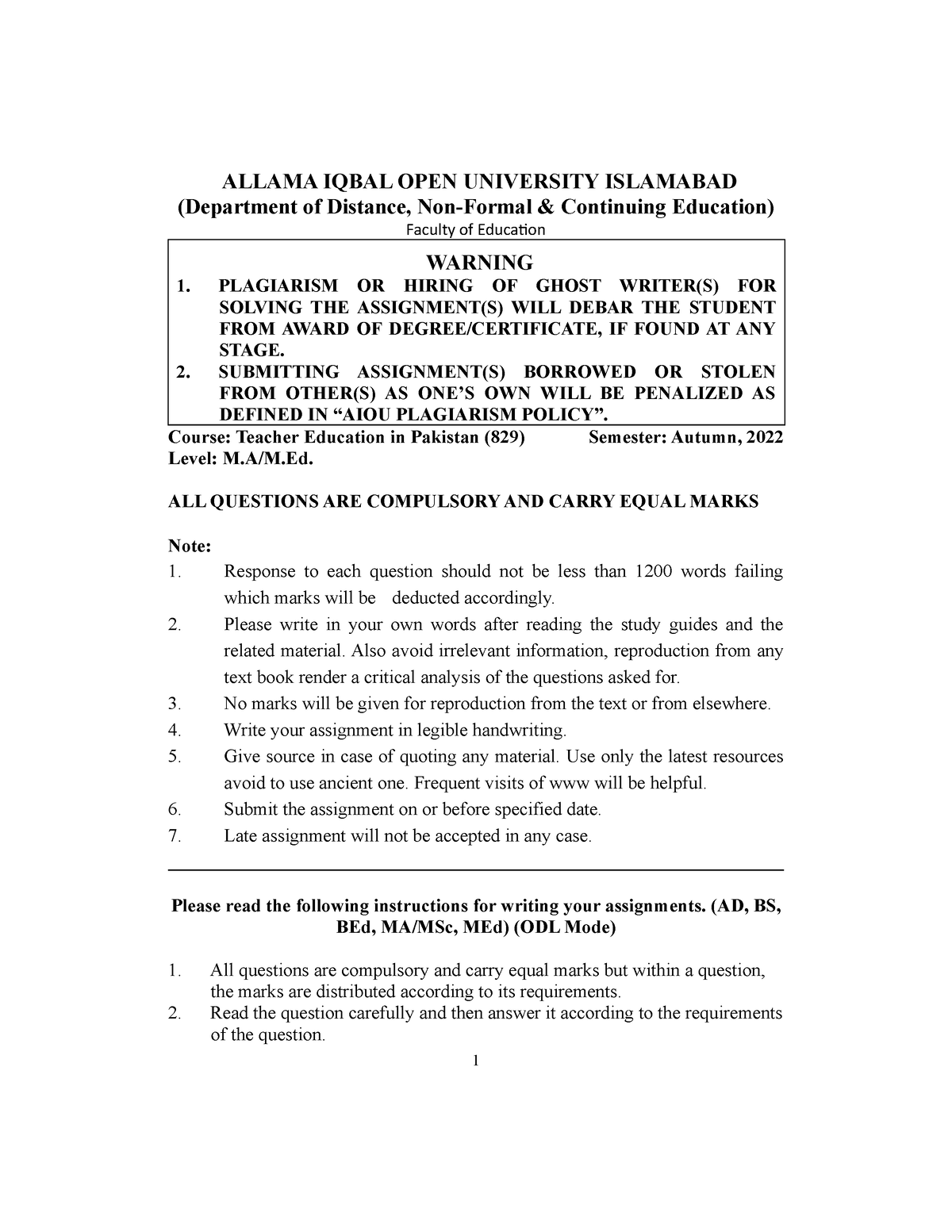 allama iqbal open university solved assignment code 1431