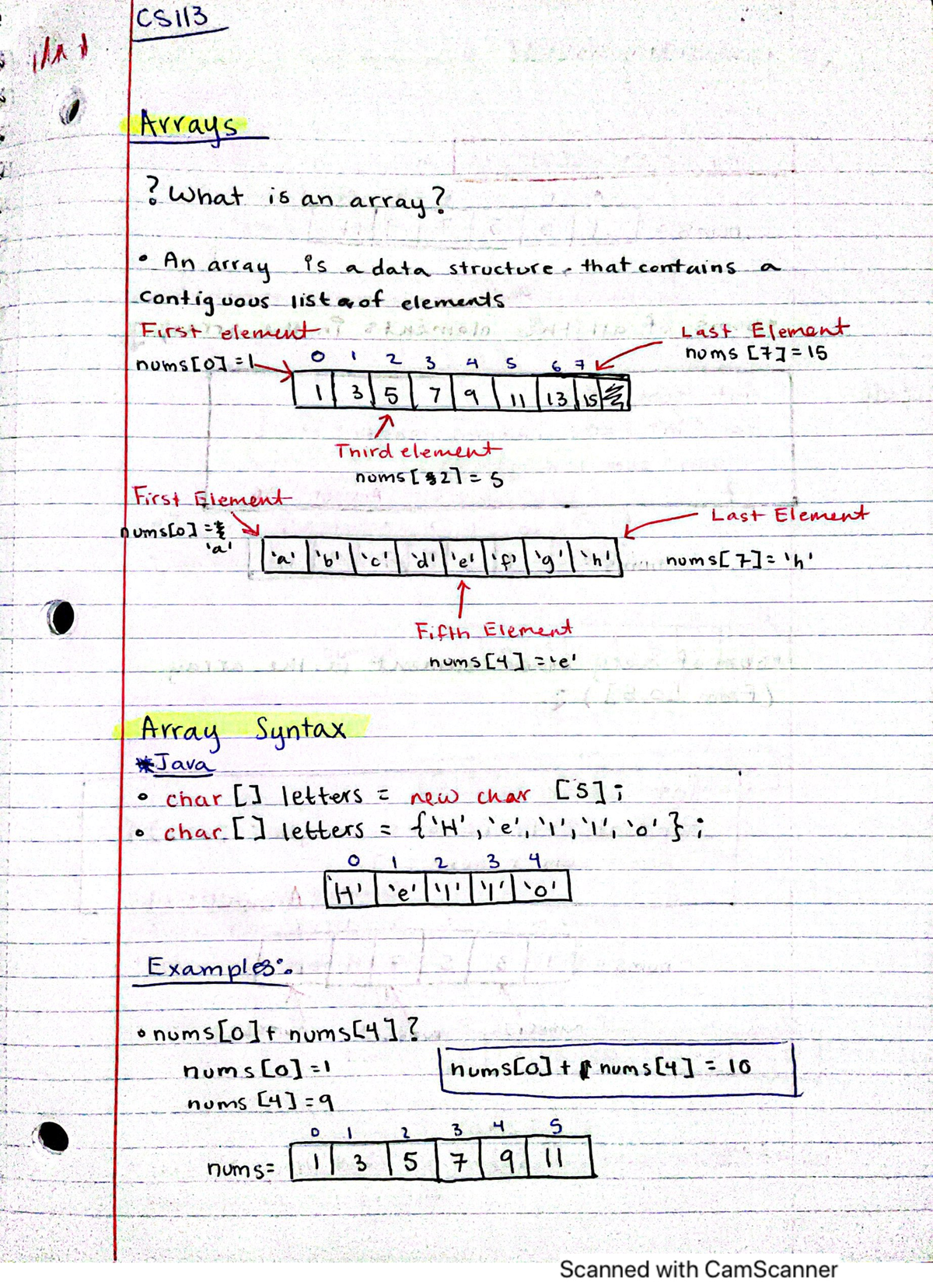 Cs113 notes on array - CS113 - Studocu