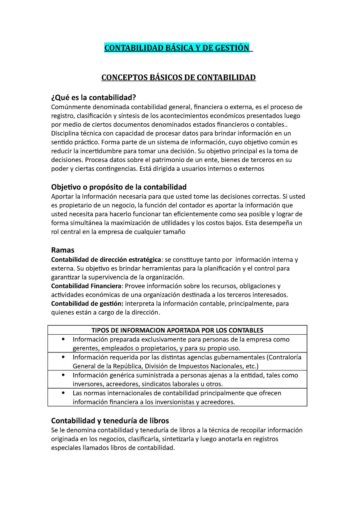 Resumen Contabilidad 1°parcial Contabilidad BÁsica Y De GestiÓn Conceptos BÁsicos De 9632