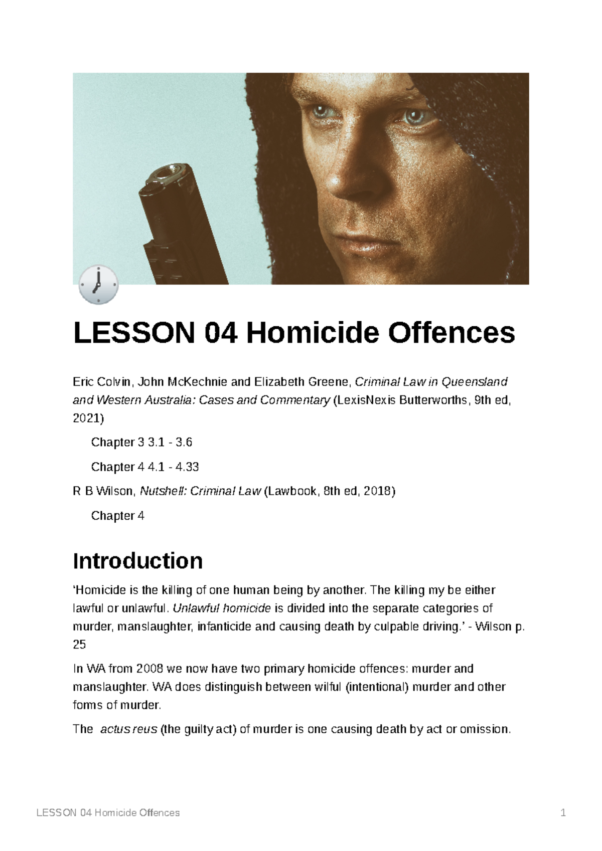 Lesson 04 Homicide Offences - 🕖 LESSON 04 Homicide Offences Eric Colvin ...