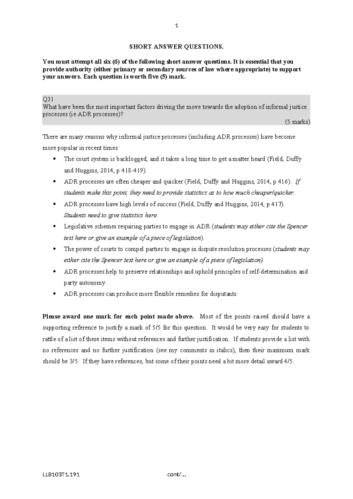 Exam answers - SHORT ANSWER QUESTIONS. You must attempt all six (6) of ...